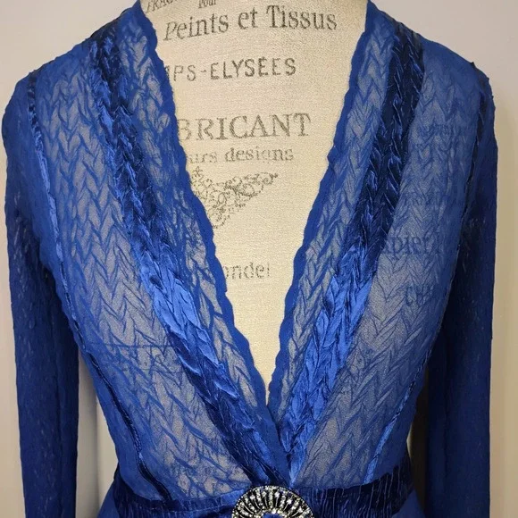 Komarov Sheer Cardigan Topper Women Small Blue Brooch Crinkle Mother Of Bride - Picture 3 of 11